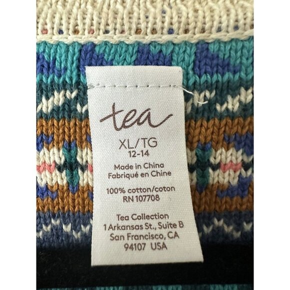 TEA COLLECTION Napal Knit Mixed Print Boho Cardigan Sweater Girls XL 12 / 14 - Picture 2 of 5